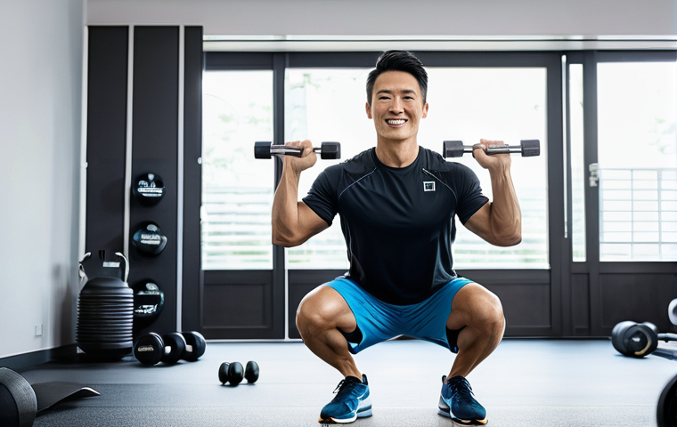 생활체육지도사와 팀 프로젝트 진행 - **AI Fitness Journey: From Reluctance to Joy**
    A bright, clean living room setting. A young Japa...