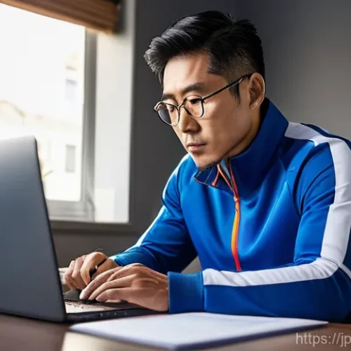 생활체육지도사 민원 처리 사례 - **Prompt:** A dedicated Japanese male sports coach, in his late 30s, wearing a clean, modern athleti...