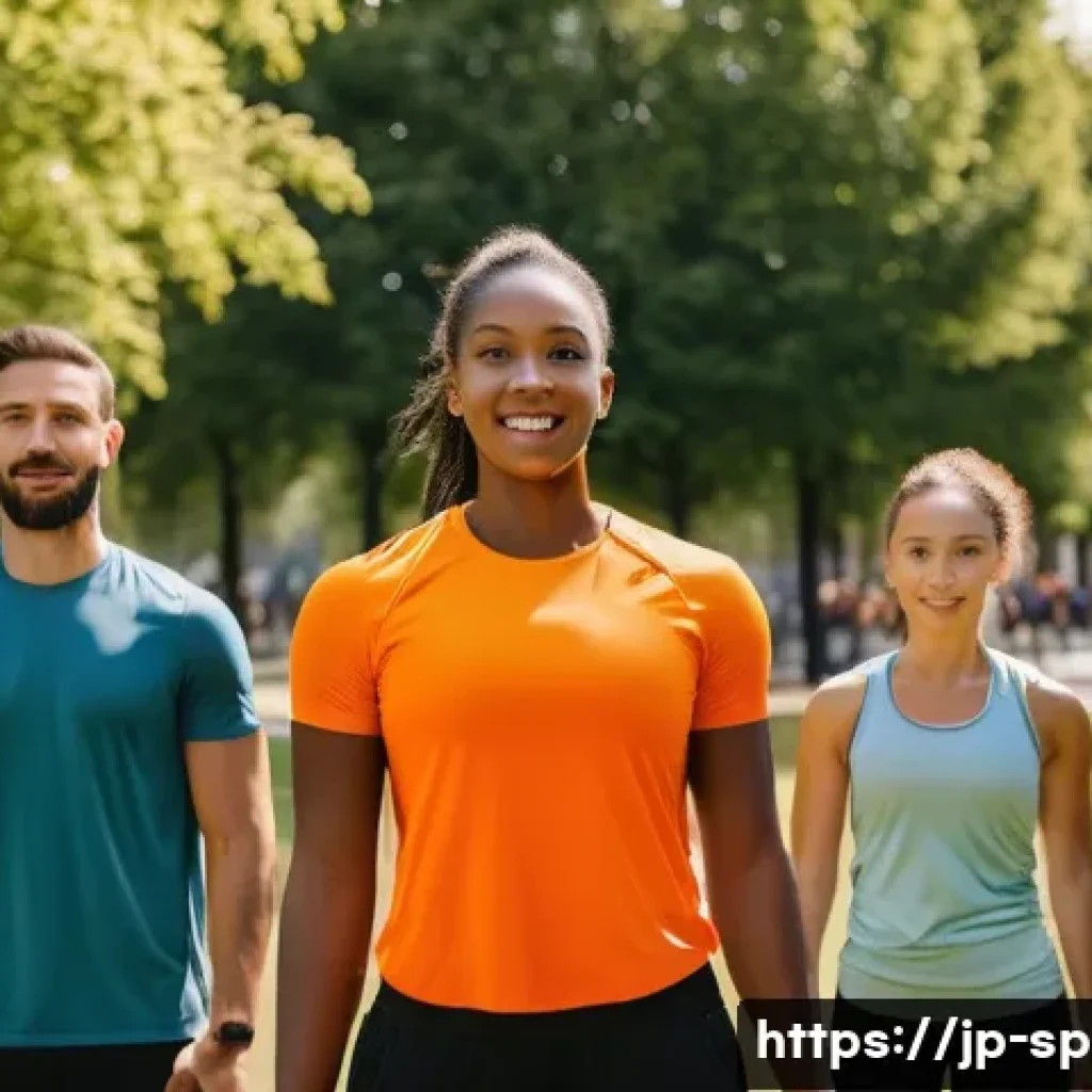 생활체육지도사 해외 취업 가능성 - A professional lifestyle sports instructor leading a diverse group of adults in an outdoor fitness c...